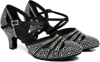 Minitoo Rhinestone Dancing Shoes for Women Latin Ballroom Wedding Evening Pumps L475 Black 6cm Heel UK 8