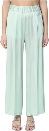 Semicouture Zijde Blend Elegante Broek - Dames - Wijde Broeken - Groen - S - Broeken