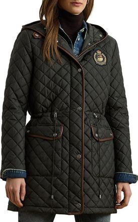 Lauren Ralph Lauren Logo Patch Quilted Coat in Litchfield Loden at Nordstrom, Size X-Small