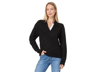 Michael Stars Jonas Johnny Collar Sweater Womens Sweater Black : XS (US 0-2), Acrylic/Polyester