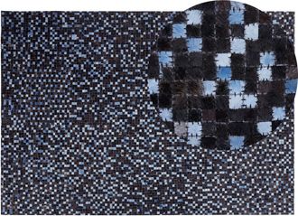 Beliani Beliani - Alfombra De Piel Genuina De Vaca Marr&oacute;n Y Azul Rectangular 160 X 230 Cm Patchwork Boho Ikisu