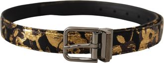 Dolce & Gabbana Mens Multicolor Jacquard Leather Logo Metal Buckle Belt