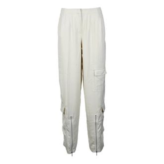 Calvin Klein Tapered Trousers, female, Beige, Size: XL Cargo Style Polyester Pants with Zipper