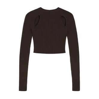 Max Mara Chique Topwear Blend Viscose Polyester - Dames - Ronde hals truien - Bruin - M - Polyester - Truien & Vesten