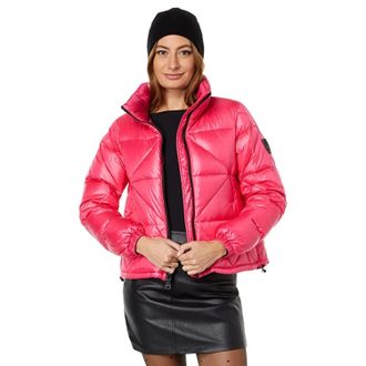 Vince Camuto Puffer Jacket Womens Hot Pink Down Full Zip Cropped FROG262