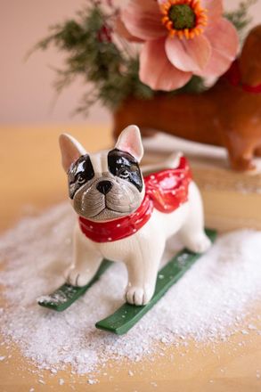 Kalalou Ceramic Christmas Skiing Dog