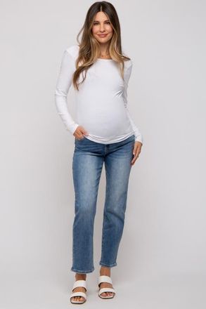 Pinkblush Straight Crop Maternity Jeans in Blue at Nordstrom, Size 29