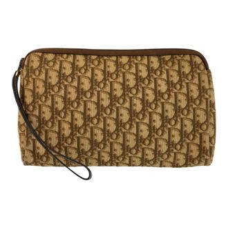 Dior Beige Brown Canvas Leather Clutch Bag (Pre-Owned)