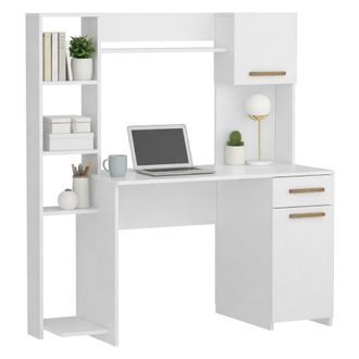 Dmora Escritorio Marrucina, 6 Estantes, Un Caj&oacute;n, 2 Puertas, 120x60x77h Cm Blanco