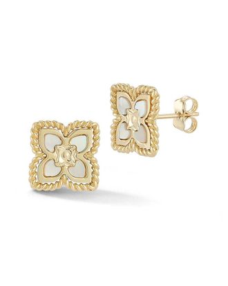 Ember Fine Jewelry 14K Mother Of Pearl Clover Stud Earrings