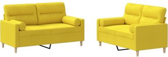 vidaXL Juego De Sof&aacute;s Con Cojines 2 Piezas Tela Amarillo Claro Vidaxl