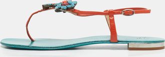Giuseppe Zanotti Orange Leather Crystal Embellished Slingback Sandals