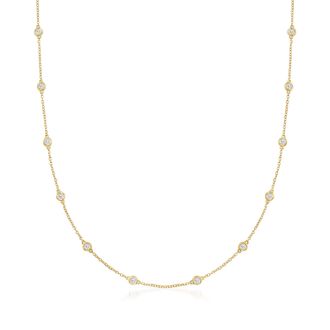 Ross-Simons 1.00- Bezel-Set Round Brilliant-Cut Diamond Station Necklace in 14kt Yellow Gold
