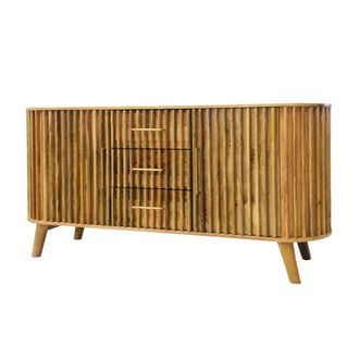 Jaipur Furniture Slated 2 Door 3 Drawer Sideboard - Mango Wood - L45 x W164 x H80 cm - Light Finish - Assembly Required in Brown