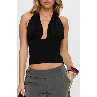 Princess Polly Korienna Crop Halter Top in Black at Nordstrom, Size 10