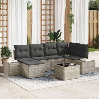 vidaXL Vidaxl - Conjunto De Sof&aacute; De Jard&iacute;n Con Coj&iacute;n 7 Pcs Gris Claro Polirat&aacute;n