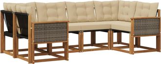vidaXL Conjunto De Sof&aacute;s De Exterior 6 Uds. Natural Y Beige Vidaxl