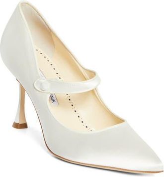 Manolo Blahnik Camparinew Bridal Pointed Toe Mary Jane Pump in Light Cream at Nordstrom, Size 10.5Us