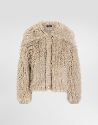 Dolce & Gabbana Fur-effect Mohair Cardigan - Man Sweaters And Cardigans Beige Xs