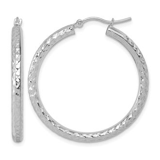 Diamond2Deal 14k Gold Diamond-cut 3x35mm Round Hoop Earrings