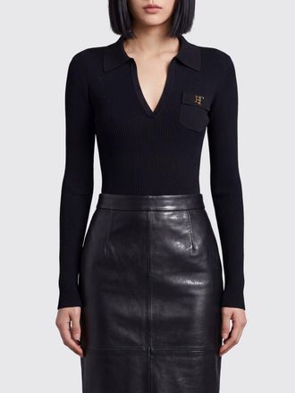 Elisabetta Franchi Body slim fit a maniche lunghe con scollo a V e rouches