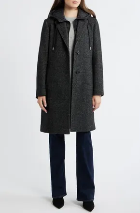 Lucky Brand Walker Coat with Hooded Bib Inset in Dark Charcoal Herring at Nordstrom, Size X-Small