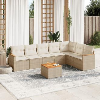 vidaXL Vidaxl - Juego De Sof&aacute;s De Jard&iacute;n Con Cojines Beige 8 Pzas Rat&aacute;n Pe