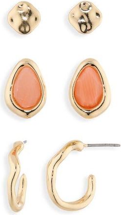 Nordstrom Rack Set of 3 Molten Stud & Hoop Earrings in Coral- Gold at Nordstrom Rack