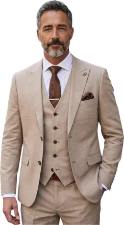 PAUL ANDREW Herenpak (3-delig) in beige, getailleerd, formeel - Kurt