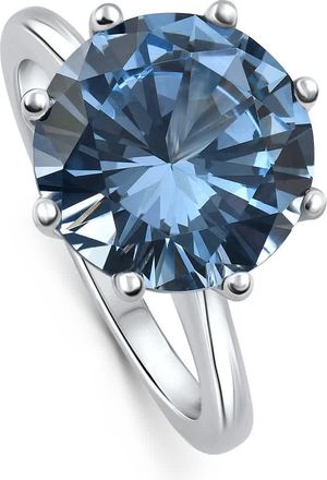 Pompeii3 Aquamarine Solitaire Flower Ring 14k White Gold 10MM Lab Grown