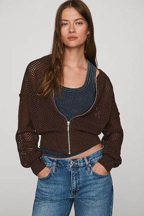 Pilcro Juniper Open-Knit Bomber Cardigan Jacket