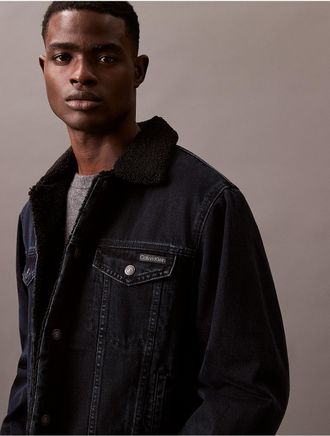 Calvin Klein Jeans Calvin Klein Mens 90s Sherpa Denim Trucker Jacket - Blue - XS