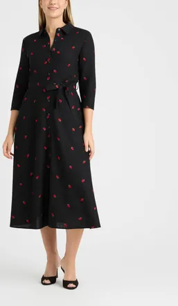 Ellen Tracy Womens Linen Belted Shirt Dress with Embroidery Detail