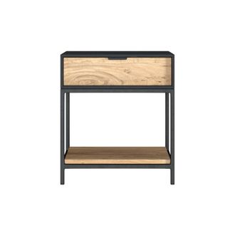 Rendez-Vous D&eacute;co Mesita de noche de madera y metal negro con 1 caj&oacute;n