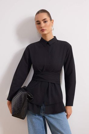 Trendyol Modest Dames Zwart Effen Lang Getailleerd Modest Overhemden