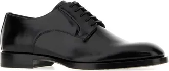 Dolce & Gabbana Polished Calf Leather Lace-Up Flat - Black