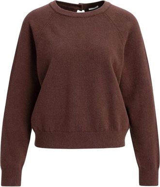 YaYa Jersey de algod&oacute;n con cuello redondo y detalle de espalda abierta - Knitwear - Mujer - Marr&oacute;n - 2XS