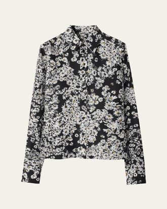 Burberry Flower Print Button Down Silk Top