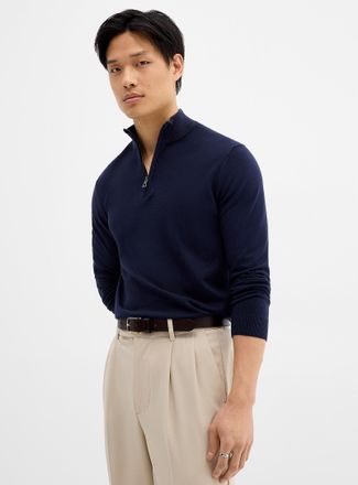 Le 31 Mens Zip-neck silky knit sweater