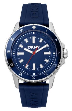 DKNY Sport Silicone Strap Watch, 43mm in Dark Blue/Strap at Nordstrom