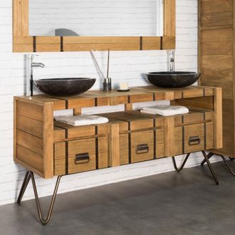 Wanda Collection Wanda Collection - Mueble Lavabo Doble De Mindi Y Acero 160 Loft Natural
