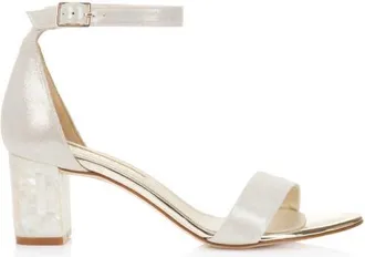 Freya Rose Martene Midi Ankle Strap Pearl Heel Sandal in Champagne at Nordstrom, Size 36