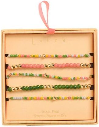 Leith Set of 5 Beaded Stretch Bracelets in Warm Multi- Gold at Nordstrom Rack