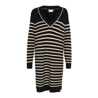 Kaffe Gestreepte Gebreide Jurk - Dames - Kleedjes - Zwart - L - Kleedjes