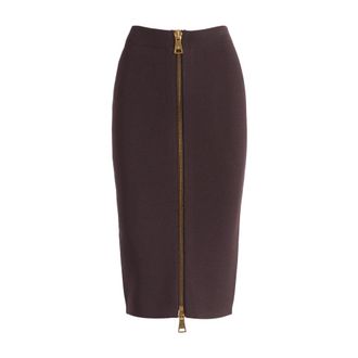 Elisabetta Franchi Midi Knit Skirt with Front Zip - female - Elisabetta Franchi - Pencil Skirts - Brown - M - Skirts