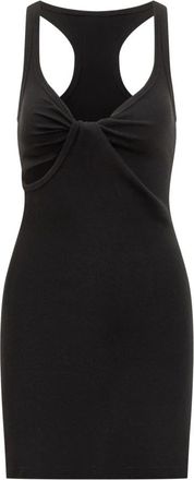 Courr&egrave;ges Jurk van geribbelde stof met gevlochten bandjes - Dames - Korte kleedjes - Zwart - M - Kleedjes