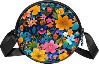 Generic Circle Crossbody Bag for Women, Aesthetic Flowers Small Sling Bag Daypack with Zipper Adjustable Shoulder Straps Casual Ladies Girls Round Purse