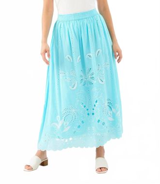 Karen Kane Cut-Out Embroidery Midi Skirt In Aqua