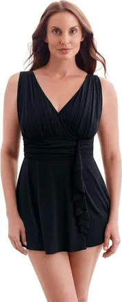 Longitude Ruffle Goddess Long Torso Swim Dress in Black at Nordstrom, Size 10