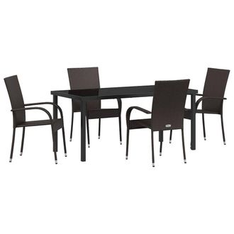 Berkfield Home 5 Piece Garden Dining Set Brown Poly Rattan